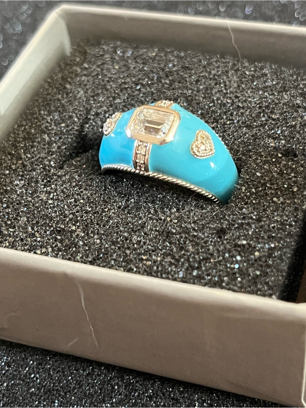 Judith Ripka Turquoise Enamel & Gold Accent Dome Ring